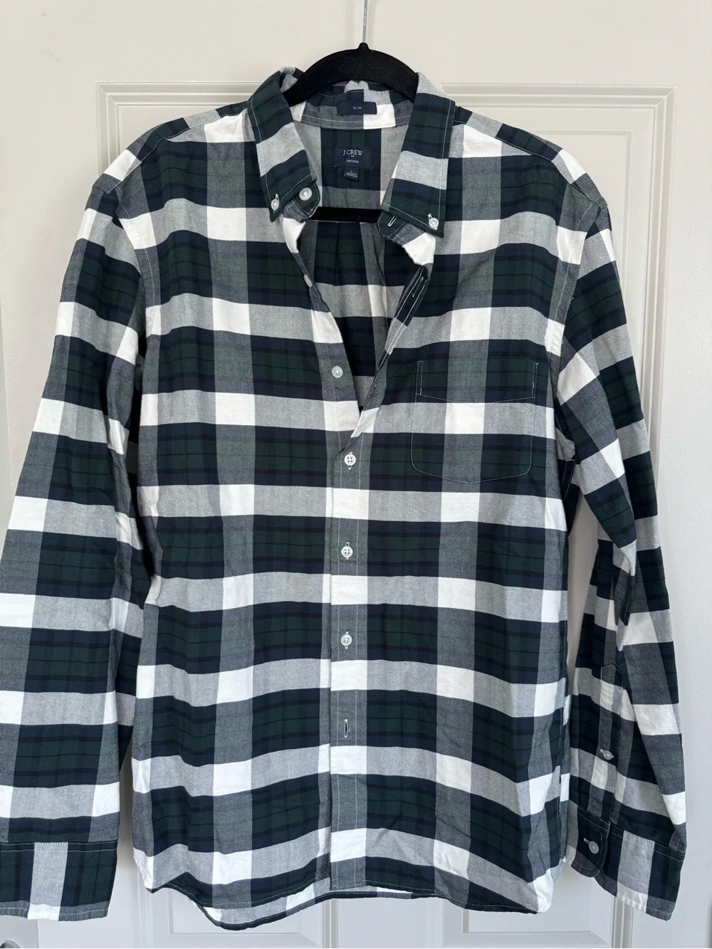 J. Crew Slim Button-Down Shirt in Green, Navy & White Plaid